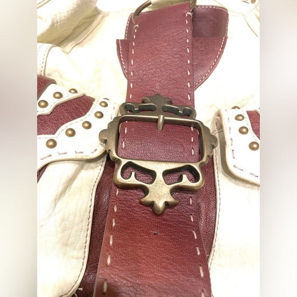 RARE NWT Vintage BETSEY JOHNSON Giddy Up Betsey Cream Oversized Leather Hobo Bag - Picture 3 of 11